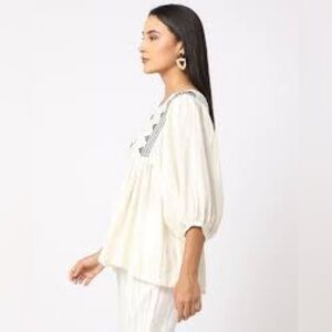 NUDE Cream Blouse with blue